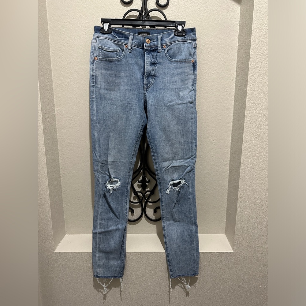 Express Skinny Mid Rise Distressed Jeans